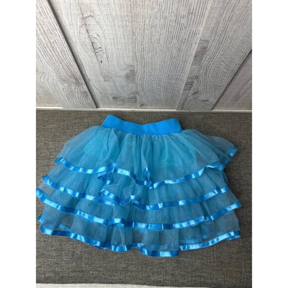 Girls Blue Ruffled Tutu Skirt & Bow Set With Satin Trim for Ballet Dance Party - Picture 3 of 7